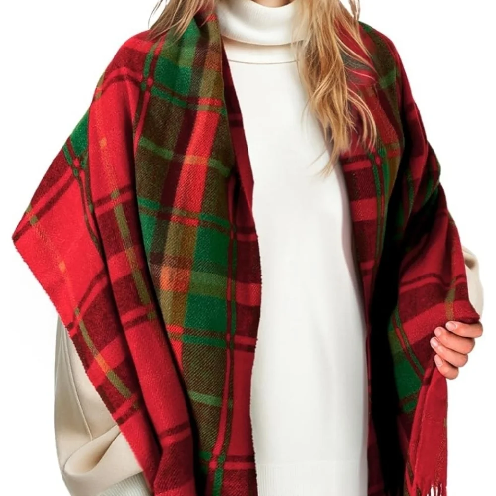 Womens Winter Scarf, Fashion Cashmere Feel Plaid Scarfs for Women, Pashmina Shaw